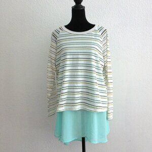 Red Lolly, Light green colorful striped long sleeve blouse, double layers